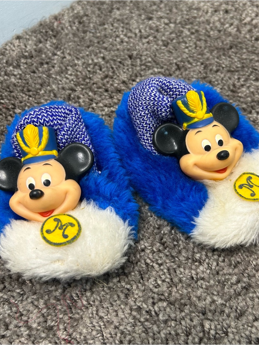 Vintage Disney Mickey Mouse Club Toddler Size 4 Faux Fur Slip-On Slippers